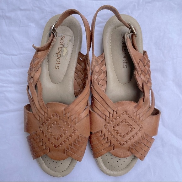 SOFTSPOTS TELA WOVEN HUARACHE LEATHER DARK BEIGE/NATURAL SANDALS SIZE 6W - Picture 9 of 11